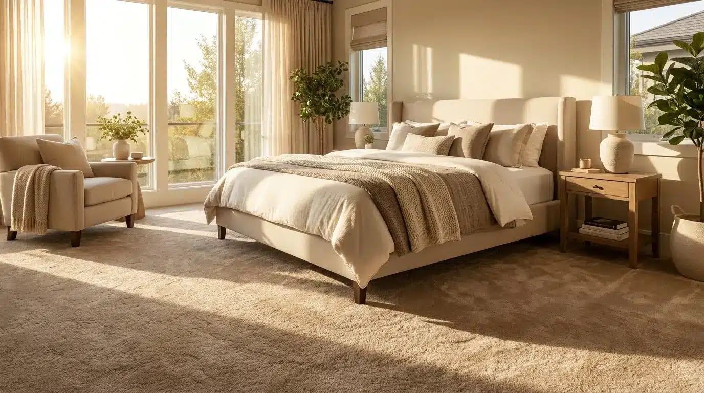 Deep pile carpet in a bedroom