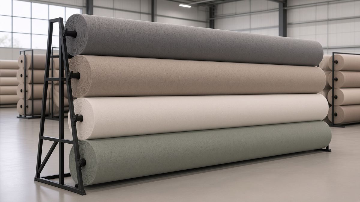 Carpet on the roll, racked and ready to cut