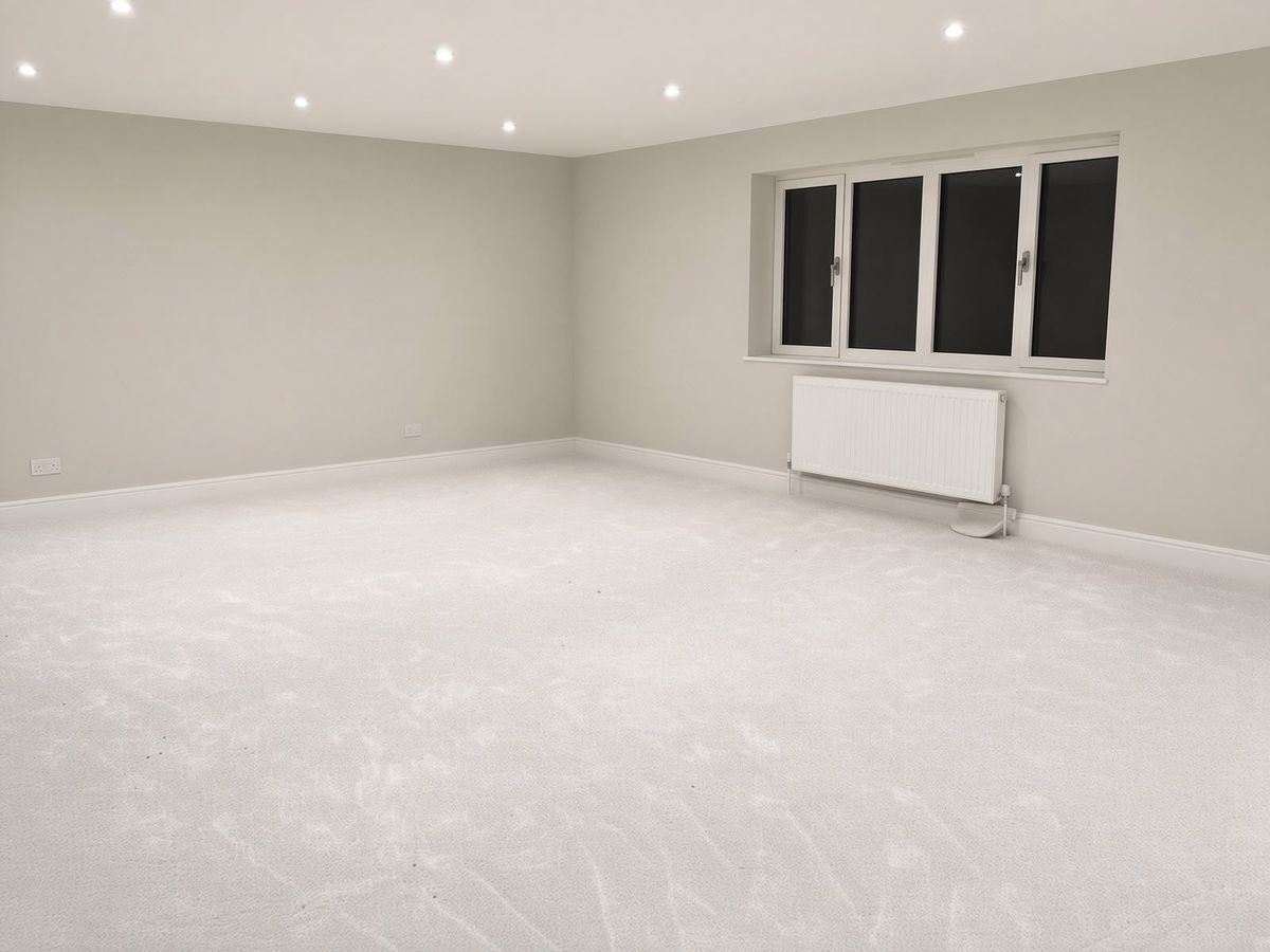 New carpet fitted through an empty living room